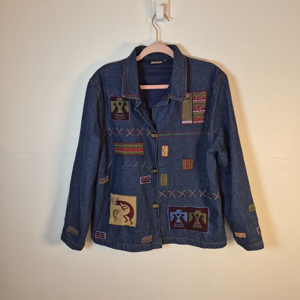 Parsley & Sage Women's "Art To Wear" Denim Jacket Size L Boho Southwestern